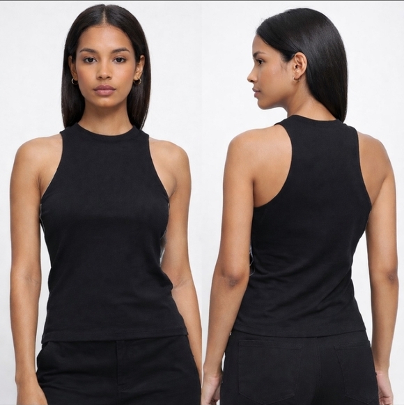 popular 21 Tops - Popular 21 Black High Neck Sleeveless Tank Top Size S Minimalist Sheer Strap Y2K